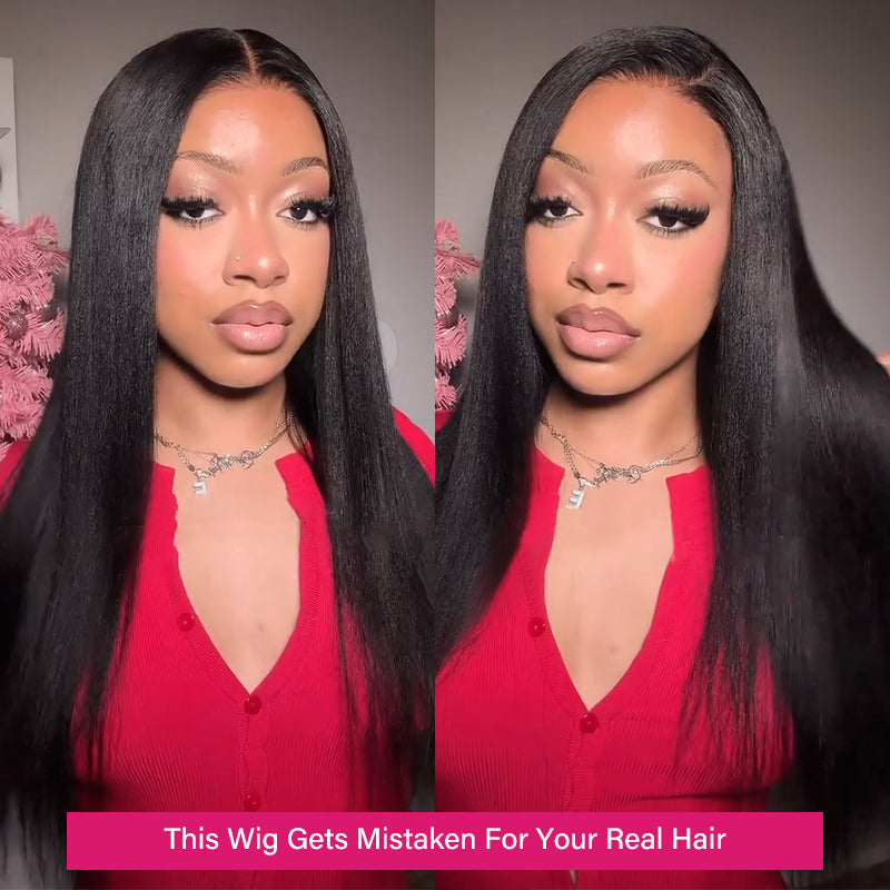 Ishow Yaki Straight Wig - Realistic Look, Black Human Hair Wig