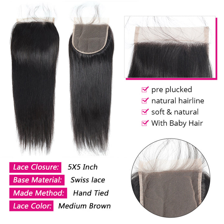 Ishow Hair 5X5 Lace Closure With Baby Hair