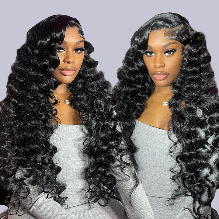 Model Showcasing 40-Inch Loose Deep Wave Wig Styled With Beautiful Curls