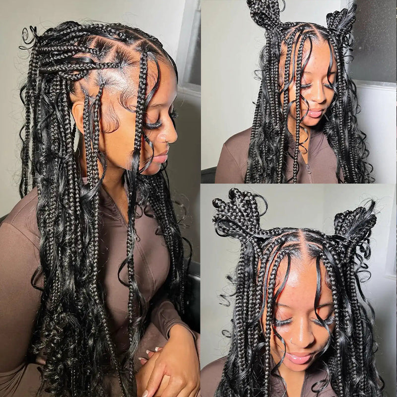 Intricate Braided Hairstyle Featuring Natural Black Loose Wave Hair Extensions
