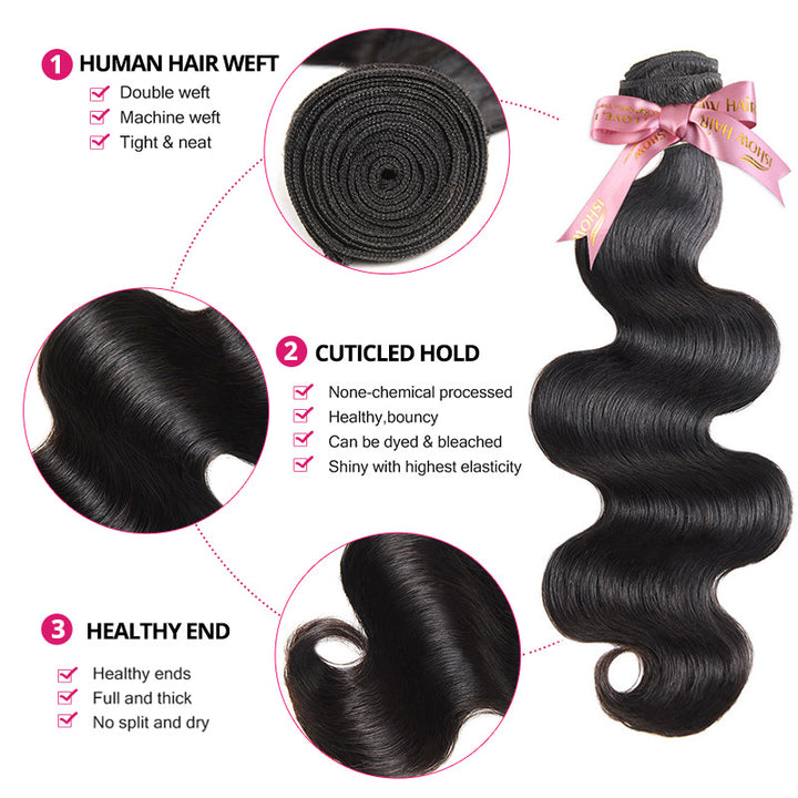 Ishow 12a Grade Body Wave Black Hair Bundle With Pink Ribbon and Details On Features