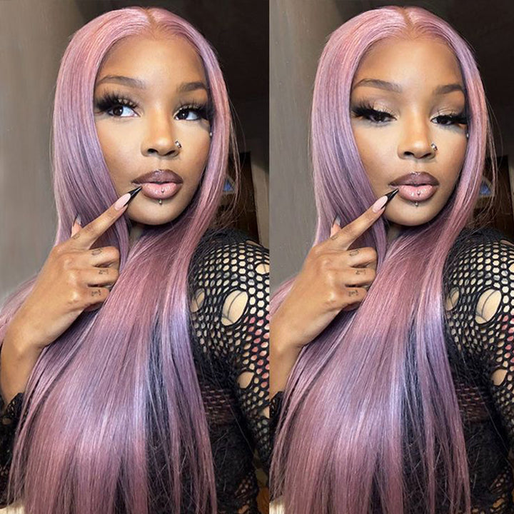 Woman With Ash Purple Human Hair Wig | Ishow Hair