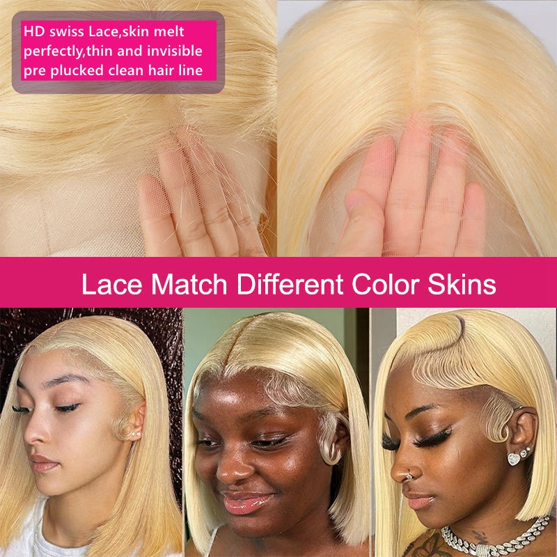 613 Blonde Bob Wig: HD Swiss Lace, Matches Different Skin Tones