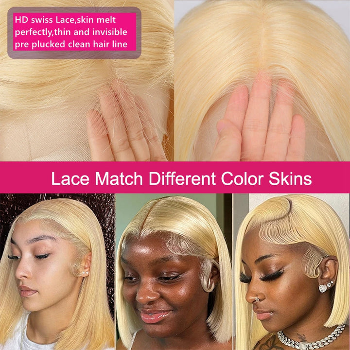613 Blonde Bob Wig: HD Swiss Lace, Matches Different Skin Tones