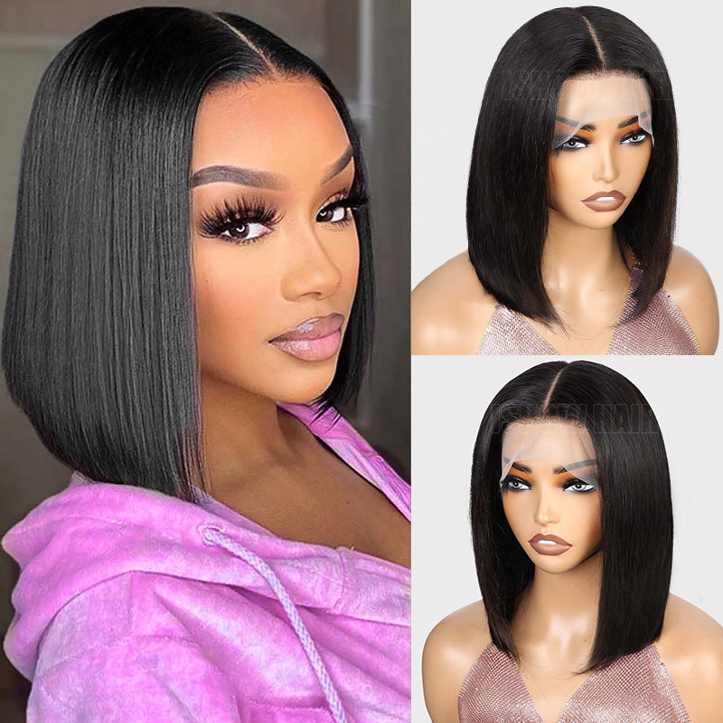 Black Bob Lace Front Wig. Transparent HD Glueless Wig. Ishow Hair Wig.
