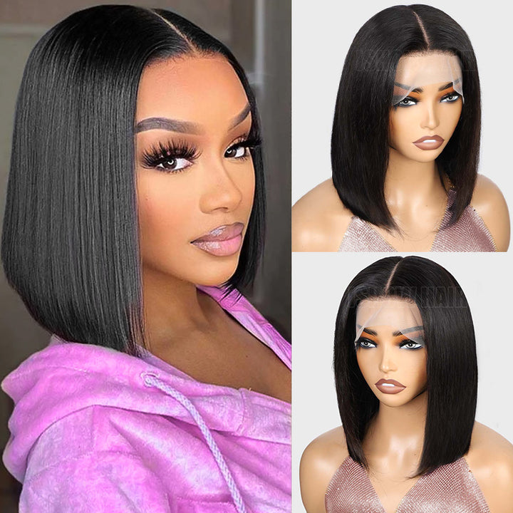 Black Bob Lace Front Wig. Transparent HD Glueless Wig. Ishow Hair Wig.