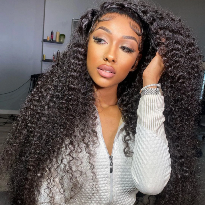 Model Showcasing Long Natural Curly Malaysian Water Wave Hair Extensions