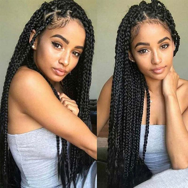 Silky Straight Raw Hair Bulk - Model With Box Braids