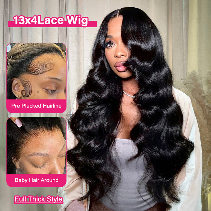 13X4 Lace Front Wig With Body Wave Style and Pre-Plucked Hairline On Model