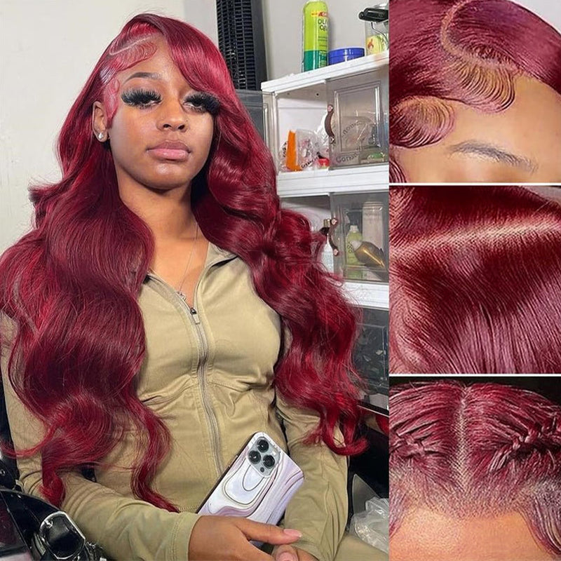 Burgundy Wigs 13x4 Body Wave Colored Lace Front Wigs 250% Density Human Hair Wigs