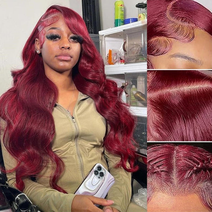 Burgundy Wigs 13x4 Body Wave Colored Lace Front Wigs 250% Density Human Hair Wigs