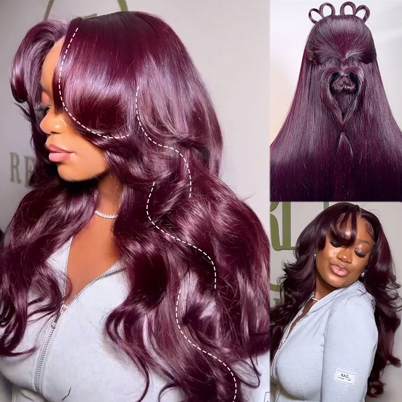 Ishow Black Cherry Layered Cut Wig. Human Hair, Versatile Style.