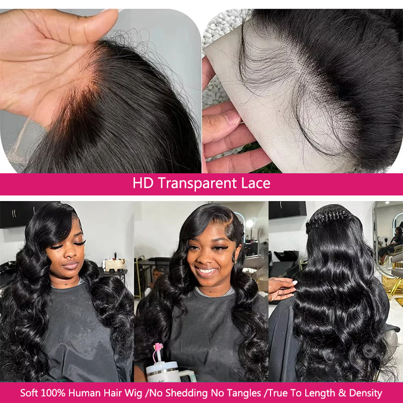 HD Transparent Lace Body Wave Wig With Natural Hairline and Soft Waves