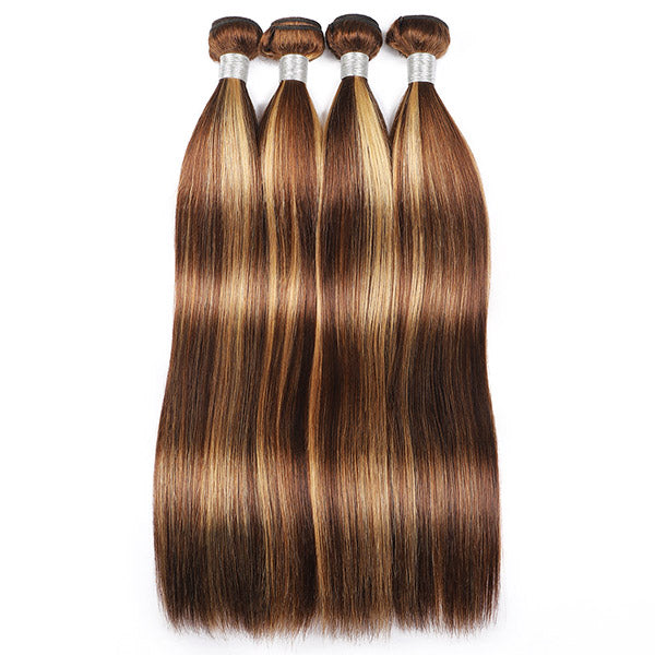 Four Bundles of Honey Blonde Highlight Straight Human Hair in P4/27 Color