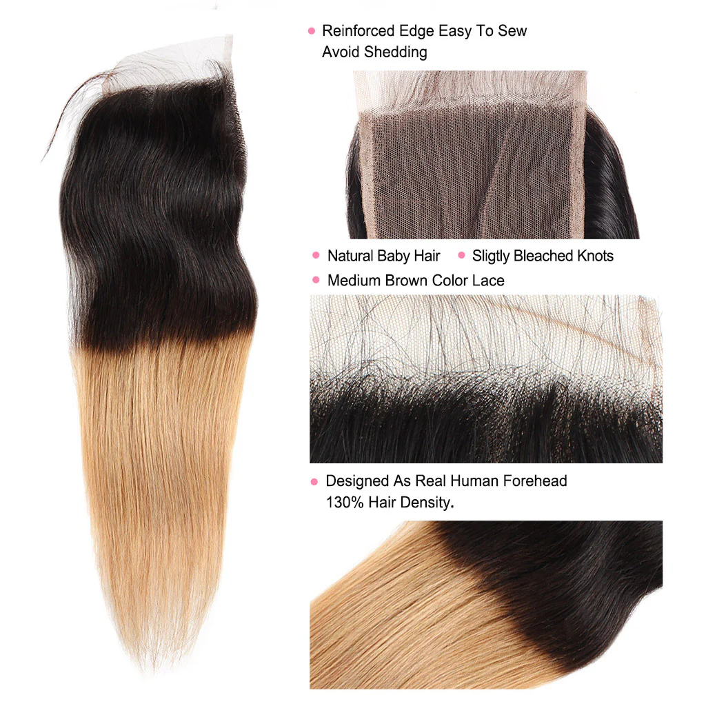 Ombre T1B/27 Lace Closure With Reinforced Edges and Natural Baby Hairs