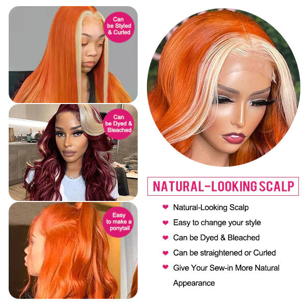 Ginger Blonde Lace Front Wig With Natural-Looking Scalp and Styling Options