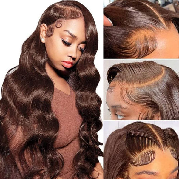 Brunette Body Wave Wig Styled With Baby Hairs and Natural-Looking Hairline