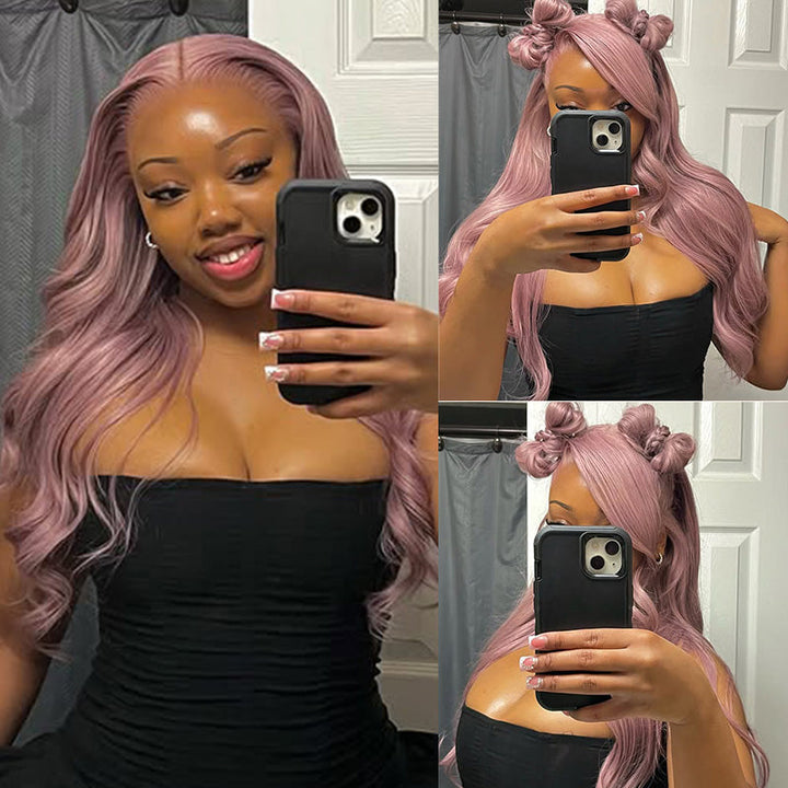 Ishow Ash Purple Wig - Woman With Body Wave Hairstyle