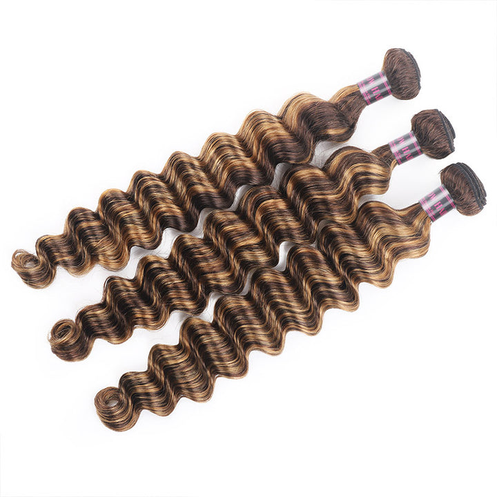 P4/27 Honey Blonde Loose Deep Wave Hair Bundles With Shiny, Defined Waves