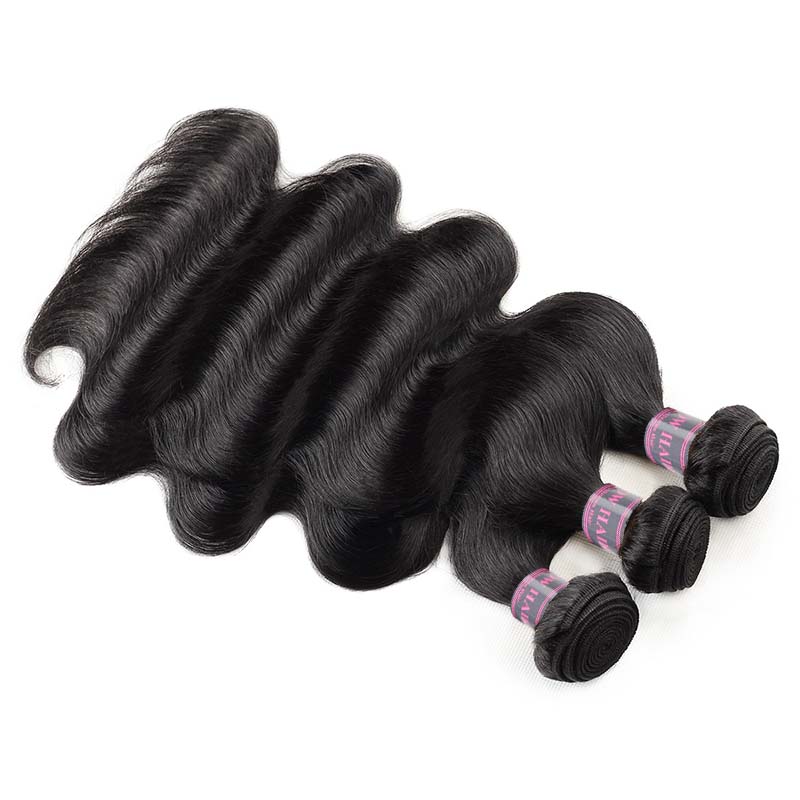 Three Bundles of Unprocessed Body Wave Human Hair in Natural Black Color
