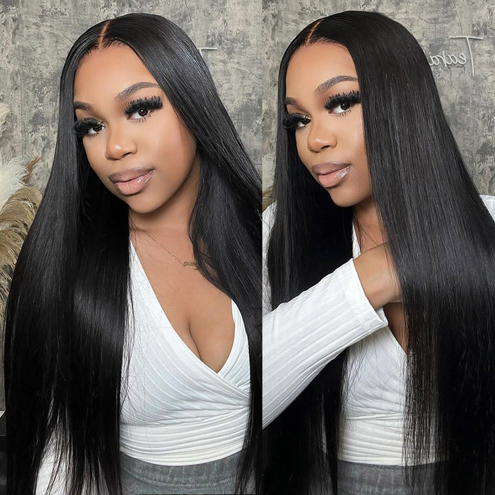 Sleek Model With Straight Natural Black Hair, Highlighting Ishow Hair Bundles