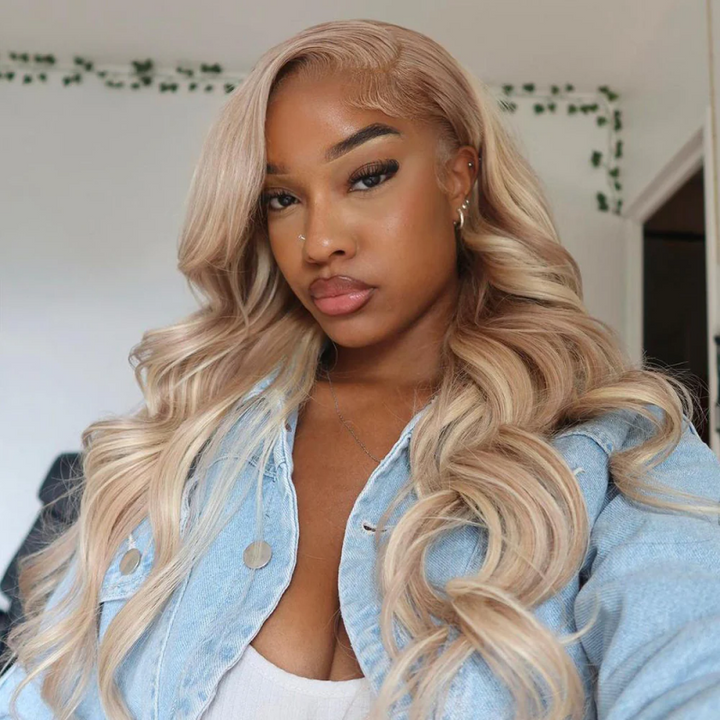 Woman With Long Blonde Wavy Hair in a Denim Jacket
