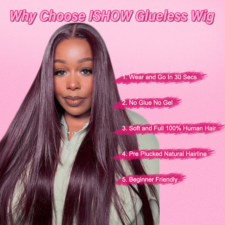 Ishow Glueless Wig With Black Cherry Layered Cut - Features