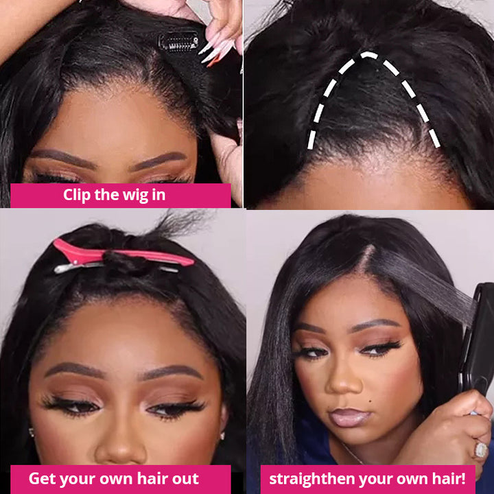 Glueless V Part Wigs Body Wave Human Hair Wigs Beginnger Friendly Thin U Part Wigs
