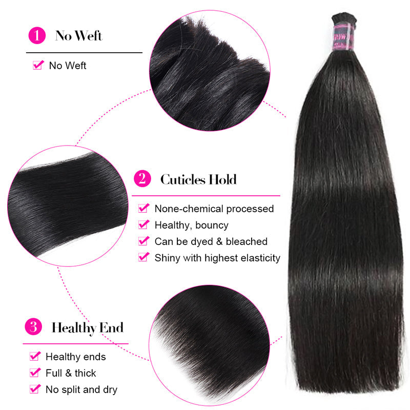 Ishow Bulk Human Hair Features: No Weft, Cuticles Hold, Healthy Ends