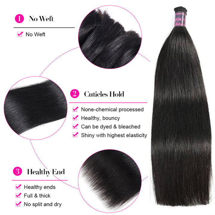 Ishow Bulk Human Hair Features: No Weft, Cuticles Hold, Healthy Ends