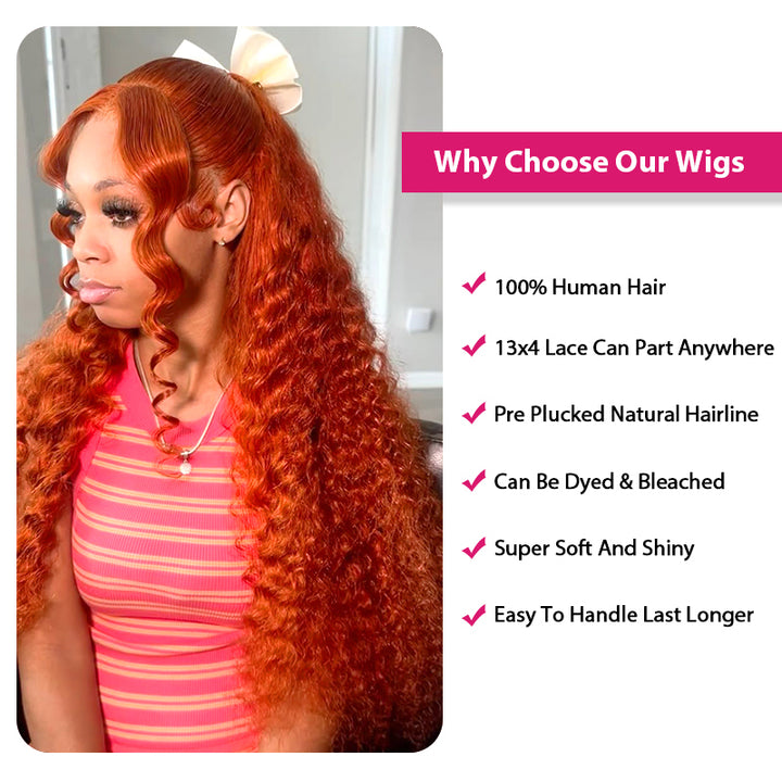 Products Ginger and Orange Wigs 13x4 Lace Front Wigs 32Inch Curly Frontal Lace Wigs With Pre Plucked