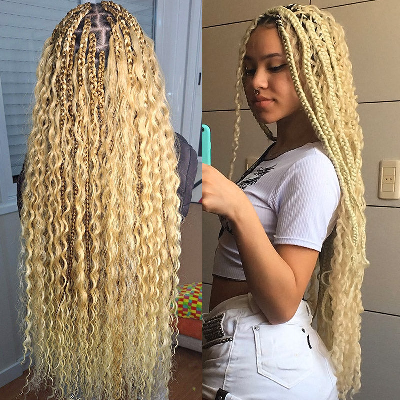 Honey Blonde Braided Hair With Deep Wave Texture