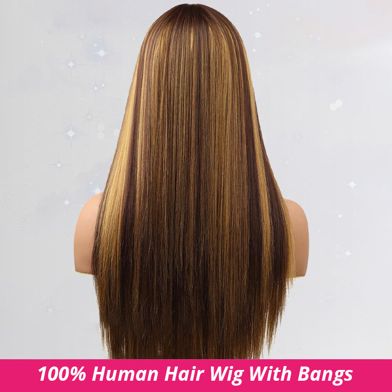 Ishow Beauty P4/27 Honey Blonde Color No Lace Straight Human Hair Wigs With Bangs - IshowHair