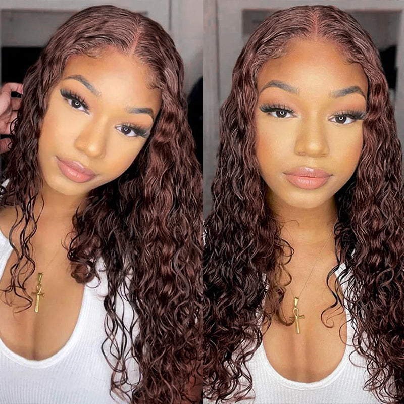 Brown Human Hair Wigs Water Wave HD 13x4 Lace Front Wigs 180% Density Colored Wigs For Black Women