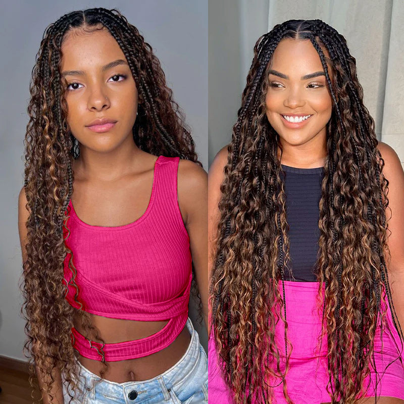 Women With Deep Wave Braids in Piano Color