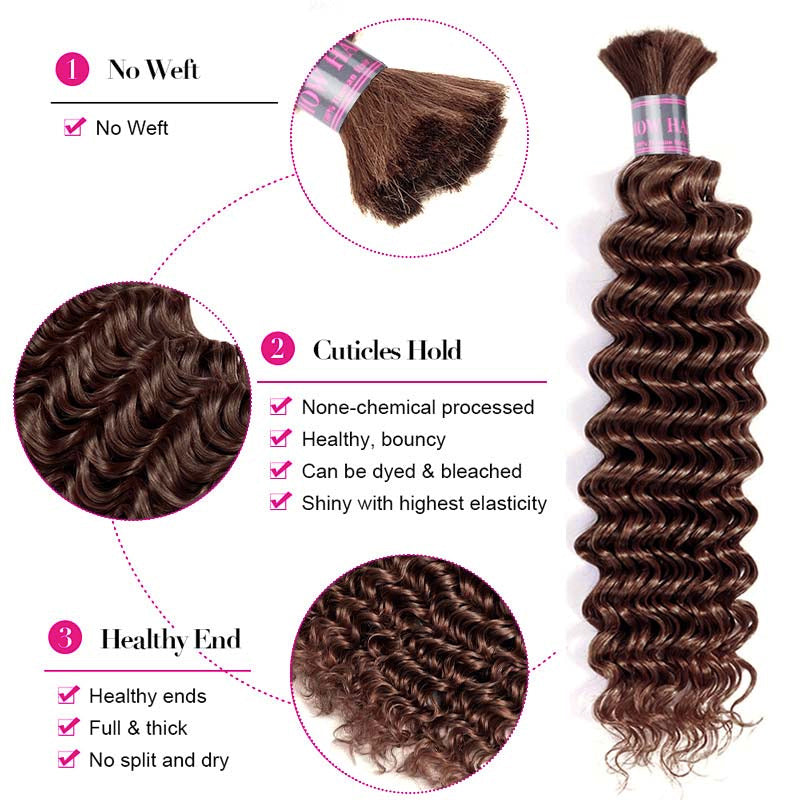 Ishow #4 Brown Deep Wave Human Hair Bulk Features
