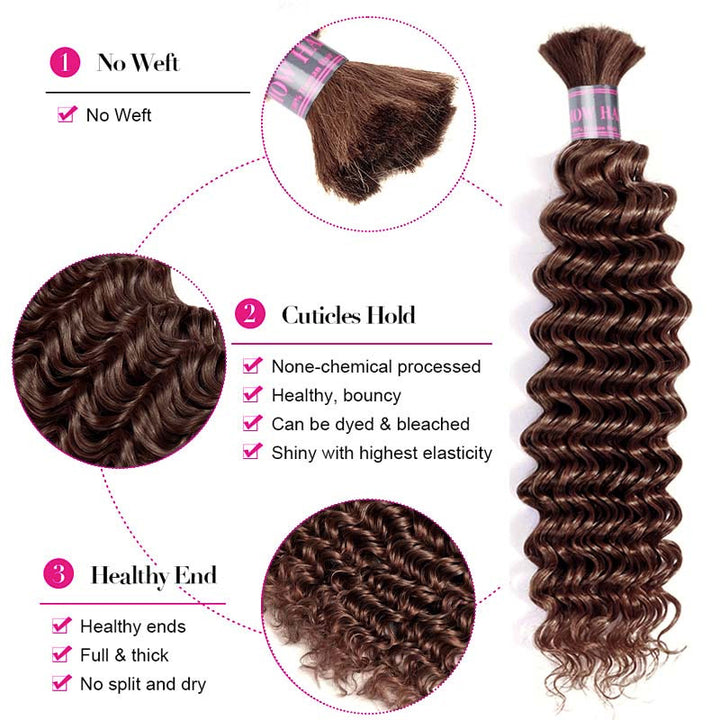 Ishow #4 Brown Deep Wave Human Hair Bulk Features