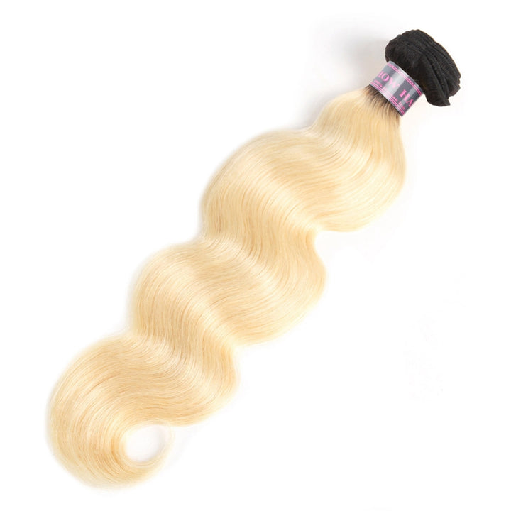 Ishow T1B/613 Blonde Body Wave Bundle With Soft, Shiny Texture On a White Background
