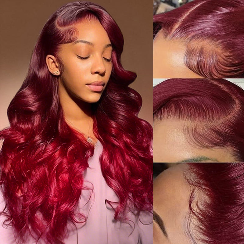 Ishow 99J Burgundy Red Body Wave Wig Close-Up