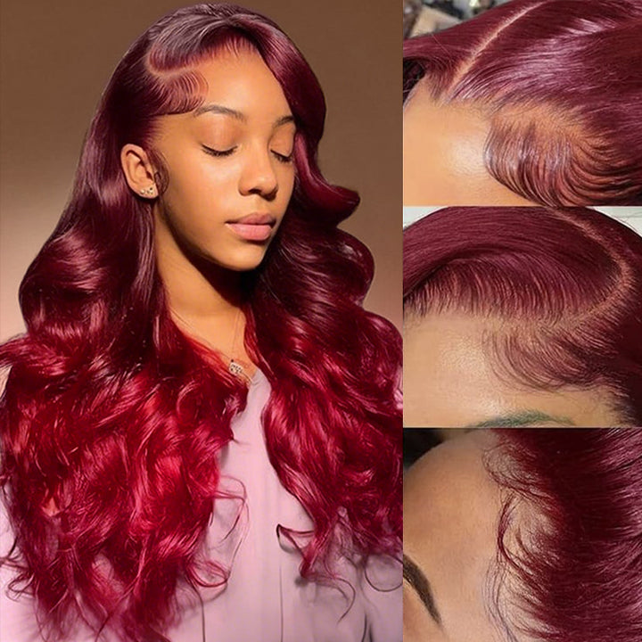 Ishow 99J Burgundy Red Body Wave Wig Close-Up