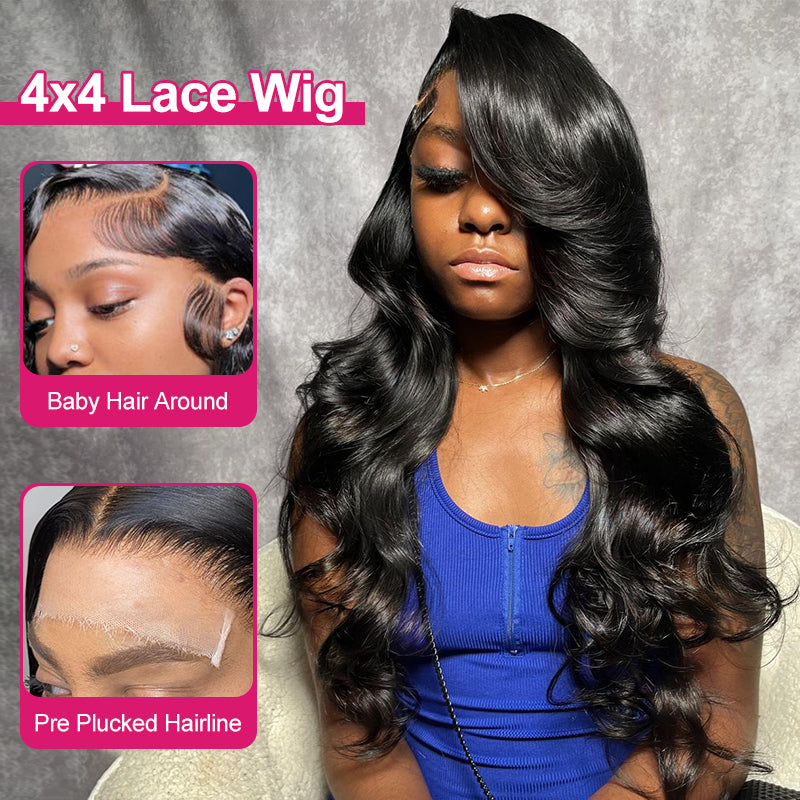 Model With Long Body Wave Hair in Black, Showcasing Ishow Hair Wig
