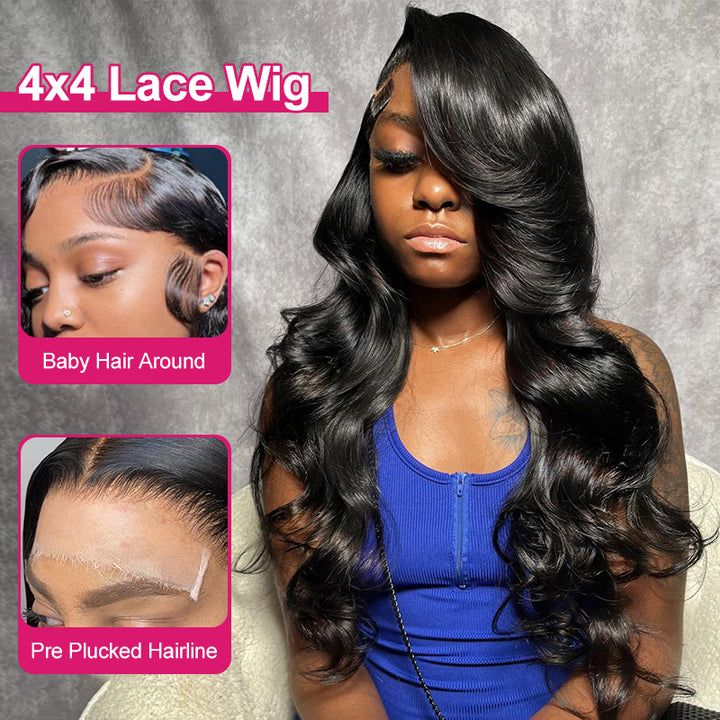 Model With Long Body Wave Hair in Black, Showcasing Ishow Hair Wig
