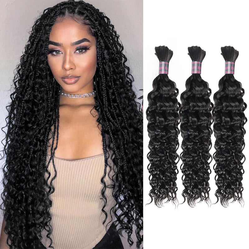 Model With Long Curly Box Braids and Three Bundles of Natural Black Hair Extensions