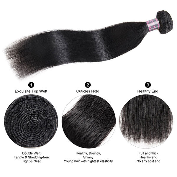 Peruvian Straight Hair Bundle Showcasing Double Weft and Healthy Shiny Ends