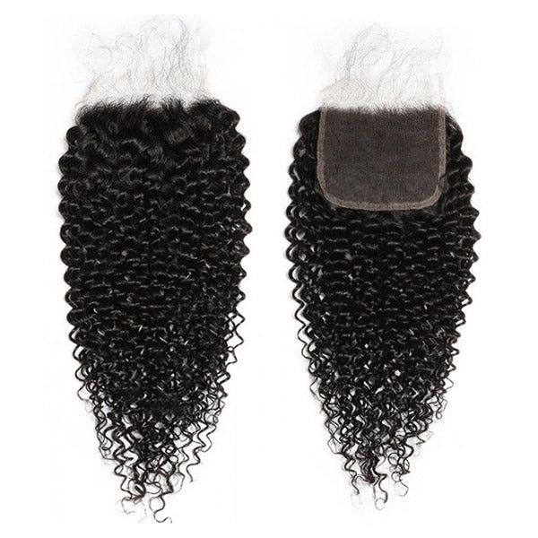 Ishow Hair 5x5 lace closure in natural black curly Peruvian hair, highlighting tight curls and lace base.
