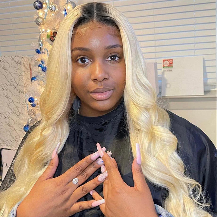 Model With Flowing T1B/613 Blonde Body Wave Hair From Ishow Bundles Showcasing Her Hairstyle