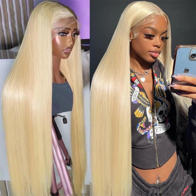 [60% Off Flash Sale] 32 Inch=$260.99 613 Honey Blonde Color Body Wave/Straight Human Hair Wigs High Quality HD Lace Frontal Wigs 180% Density
