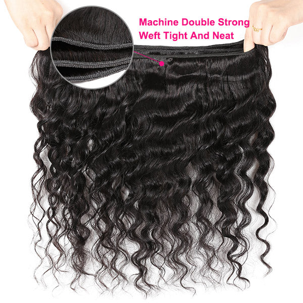 Close-Up of Brazilian Loose Deep Wave Hair Weft Showcasing Soft Texture and Neat Finish