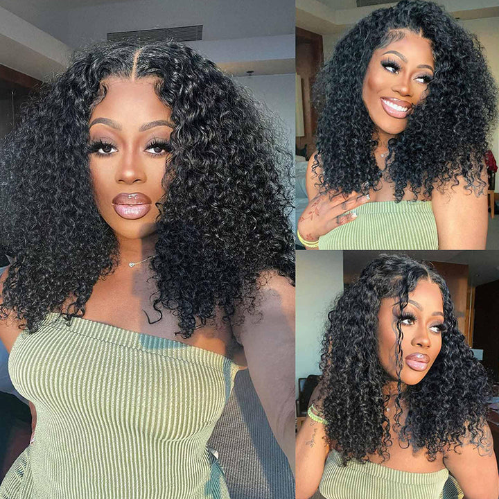 Woman Showcasing Lively Kinky Curly Human Hair Wig With Vibrant Curls and Natural Look