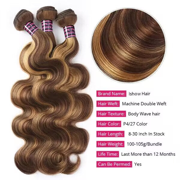 P4/27 Honey Blonde Body Wave Hair Bundles With Highlighted Waves and Texture Details